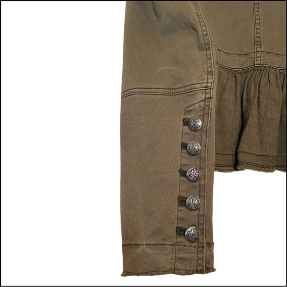 FREE PEOPLE OLIVE RUFFLE-TRIM PEPLUM MILITARY JACKET Sz S - Picture 9 of 12